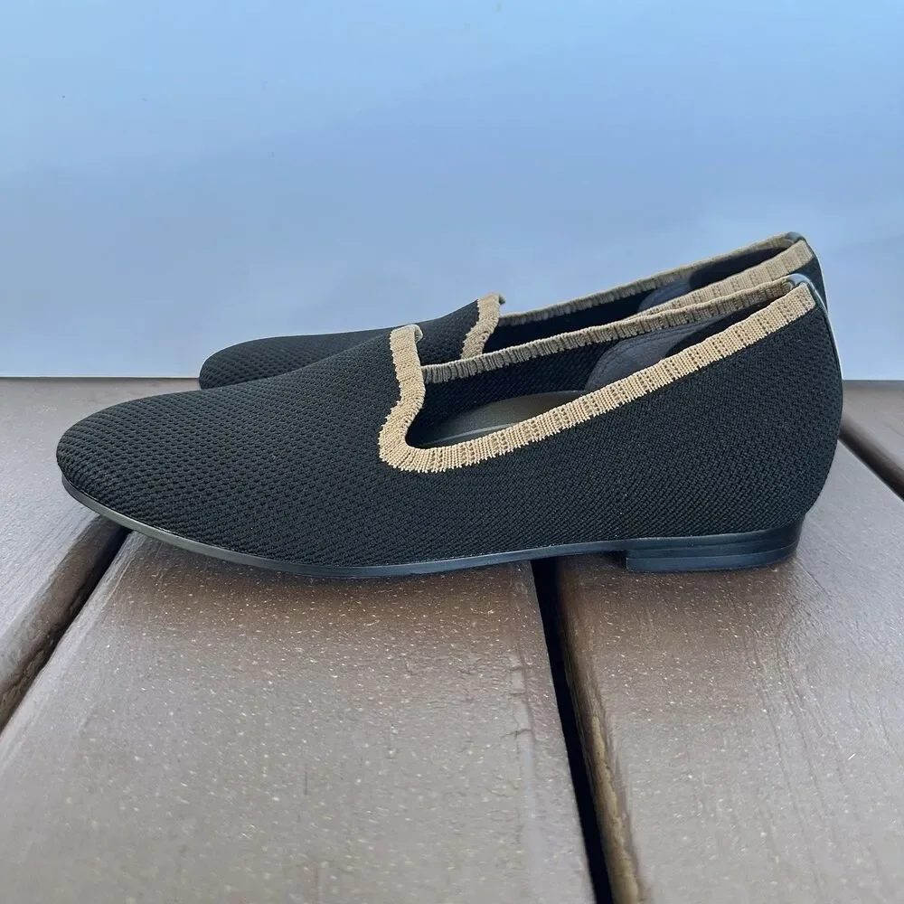Vionic Willa Knit Slip On Shoes Womens Sz 6.5 Black Loafer Flats Beige Comfort